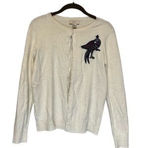 NWT Loft Outlet cream button front cardigan sweater Bird embroidery